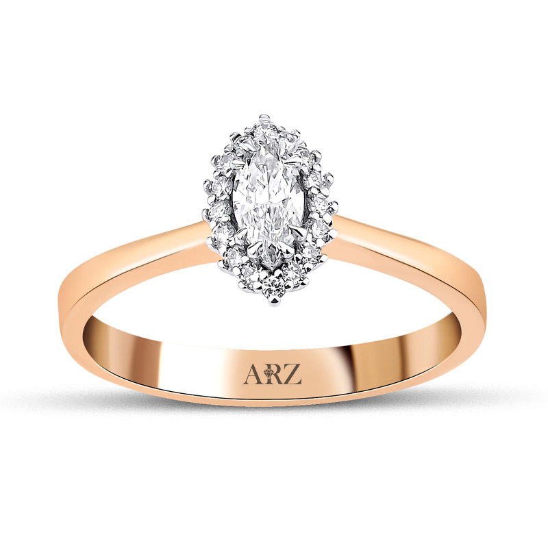 0.50 Karat Markiz Kesim Pırlanta Kenarları Taşlı Tektaş Yüzük