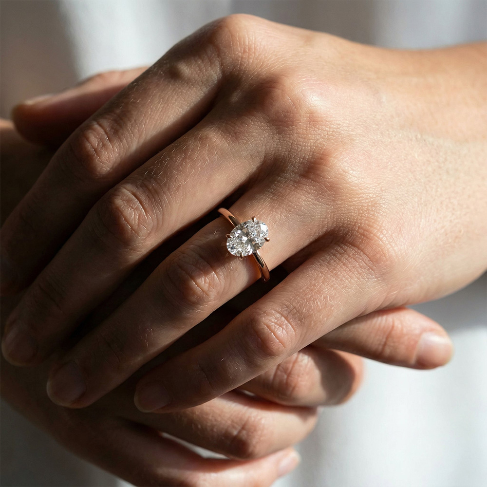 Tektaş Pırlanta Yüzük 0.40 Karat Oval TekTaş Laboratuvar Pırlanta Yüzük