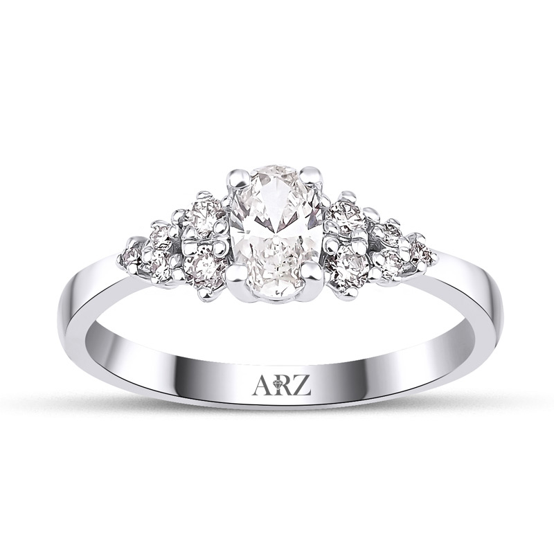 0.50 Karat E Renk Vs Berraklık Oval Kesim Pırlanta Kolu Taşlı Tektaş Yüzük - ATY1030