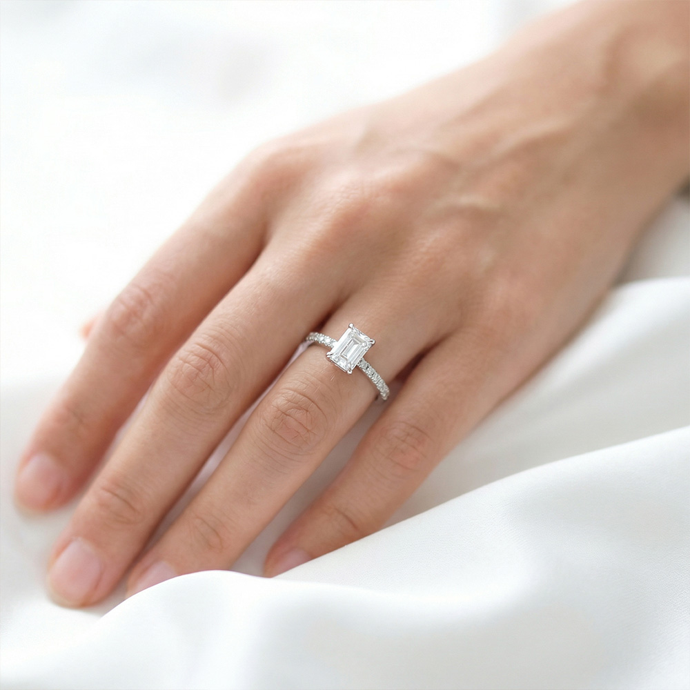 Tektaş Pırlanta Yüzük 1.45 Karat Emerald TekTaş Laboratuvar Pırlanta Yüzük